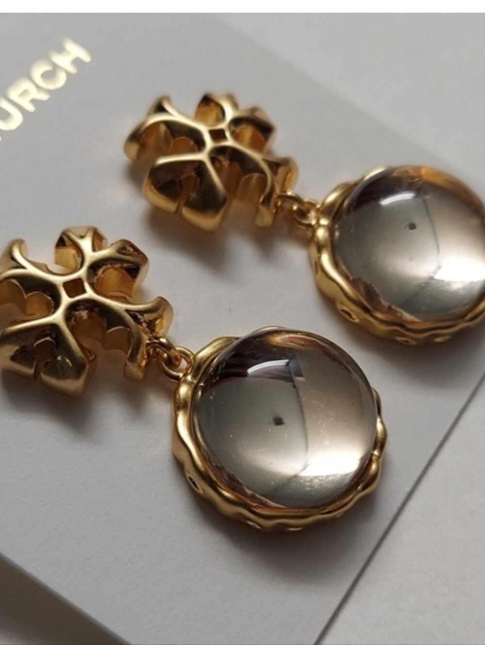 Tory Burch Gold-Tone Earrings with Smoky Crystal Drops